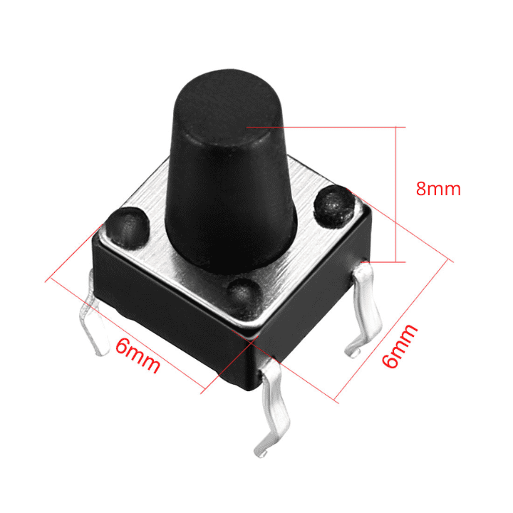 4-Pins DIP Momentary Square Tactile Push Button Switch 10 Pieces - 6x6x8mm