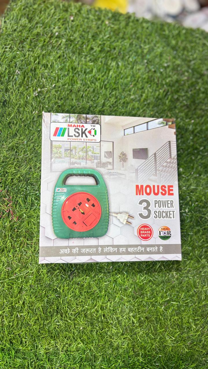 LSK MAHA™ MOUSE 3-Power Socket Heavy Duty Extension Board / Power Strip