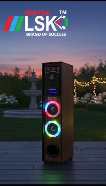 Maha LSK BIG BLASTER Bluetooth Tower Speaker - Wood Finish, Dual 5" Woofers, & Dynamic RGB Lights