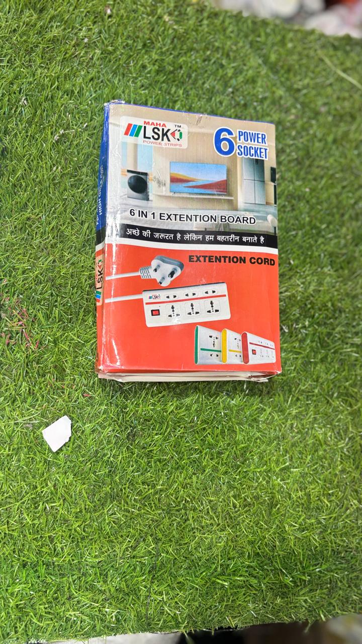 LSK MAHA™ 6-in-1 Universal Power Strip | Heavy Duty 6 Socket Extension Board with Master Switch