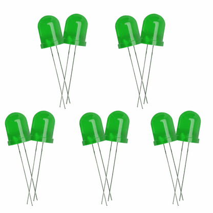 10mm Bright Green LED - 10pcs Pack