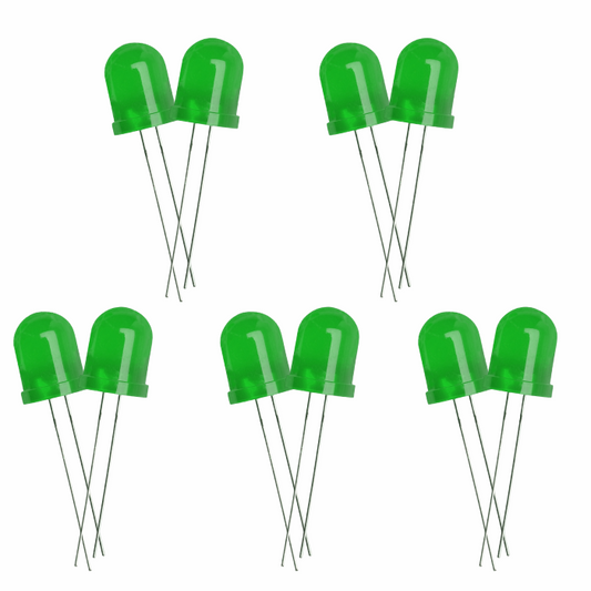 10mm Bright Green LED - 10pcs Pack