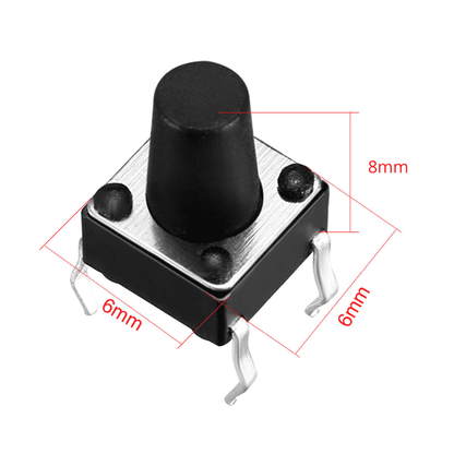 4-Pins DIP Momentary Square Tactile Push Button Switch 10 Pieces - 6x6x8mm