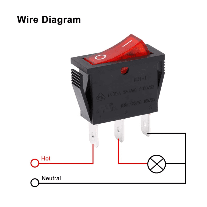 Rocker switch 16A 250V SPDT 3PIN Red LED