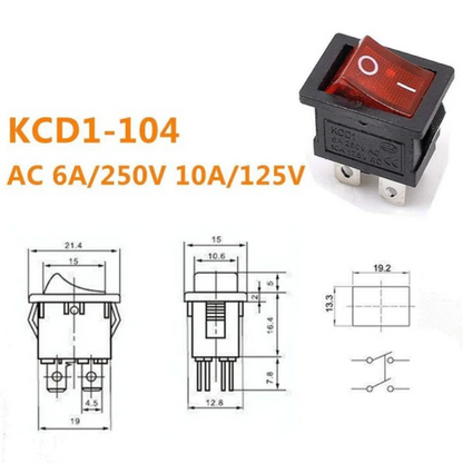 Rocker switch 6A 250V SPDT 4 PIN Red LED