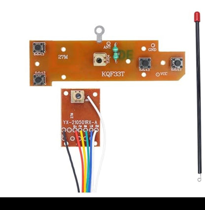 4CH RC Remote Control Transmitter & Receiver Kit | 27MHz Radio System with Antenna | Long Range DIY RC Toy Car, Boat & Truck Electronics (1 Pack)