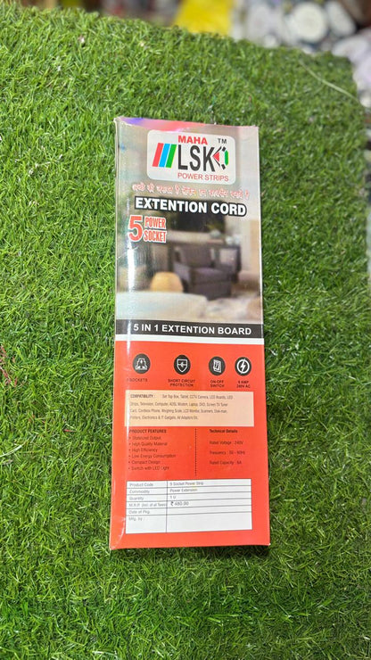 LSK MAHA™ 5-in-1 Universal Power Strip | 6A 240V Heavy Duty Extension Cord with Short-Circuit Protection
