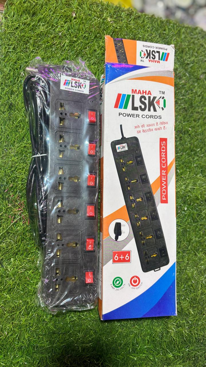 LSK MAHA™ 6-Socket Power Cord | Heavy Duty Extension Strip with Individual ON/OFF Switches | 6 Amp 240V