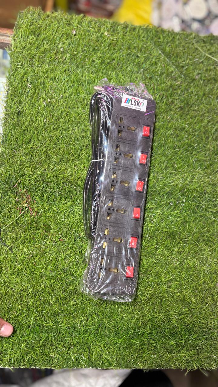 LSK MAHA™ 6-Socket Power Cord | Heavy Duty Extension Strip with Individual ON/OFF Switches | 6 Amp 240V