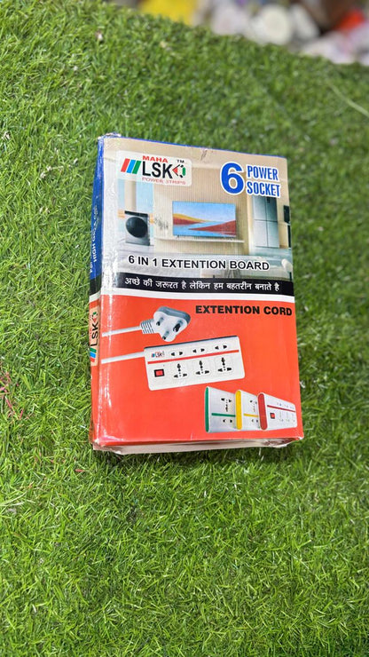 LSK MAHA™ 6-in-1 Universal Power Strip | Heavy Duty 6 Socket Extension Board with Master Switch