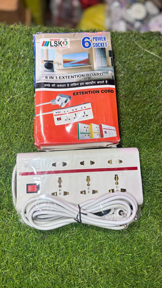 LSK MAHA™ 6-in-1 Universal Power Strip | Heavy Duty 6 Socket Extension Board with Master Switch