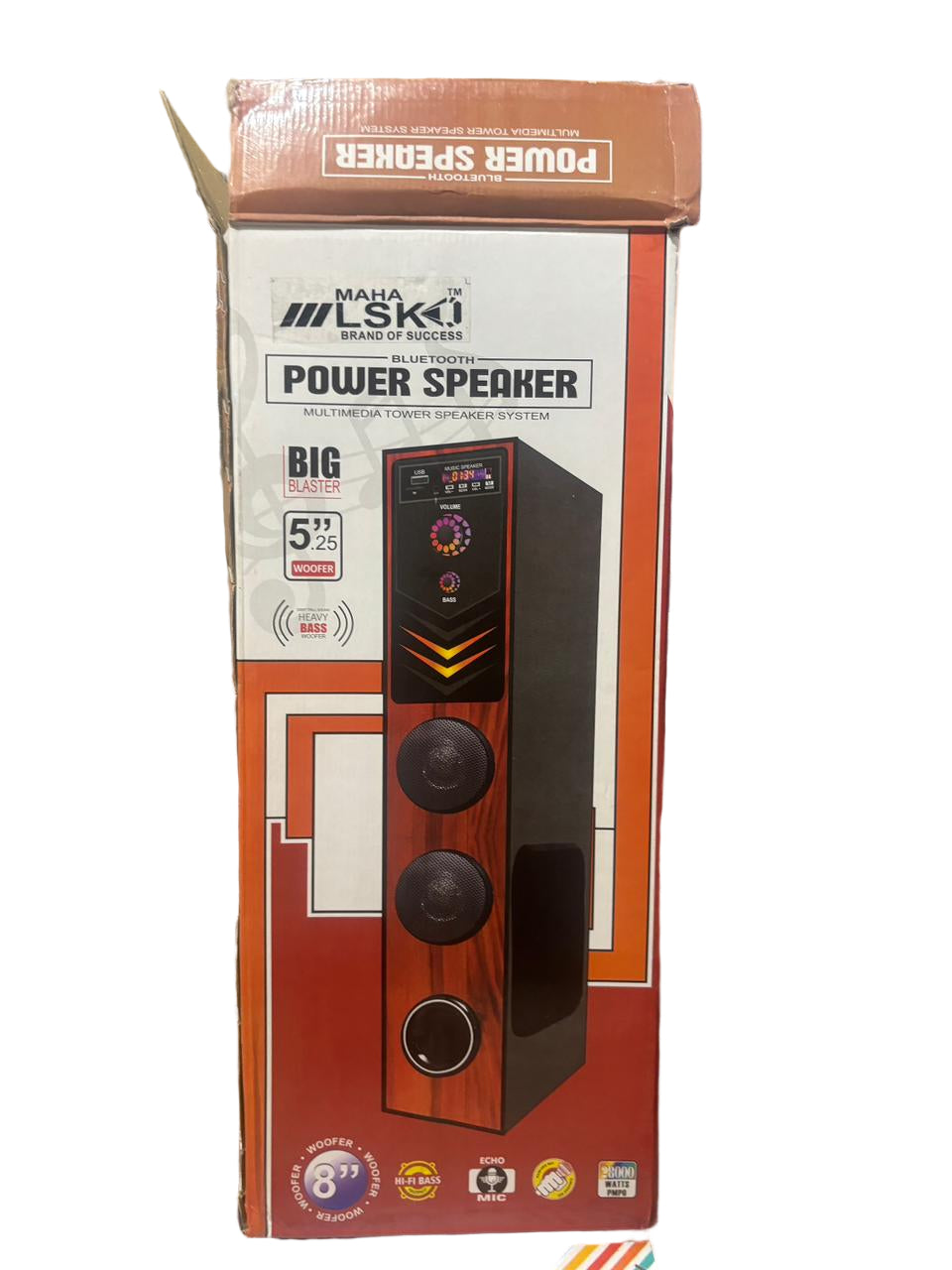 Maha LSK BIG BLASTER Bluetooth Tower Speaker - Wood Finish, Dual 5" Woofers, & Dynamic RGB Lights